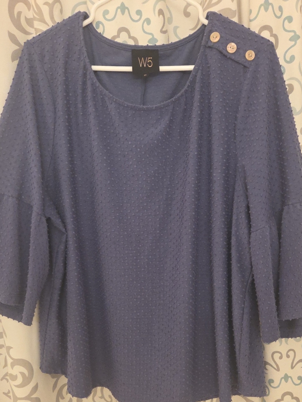 W5 Blue Dotted Button-Shoulder Blouse